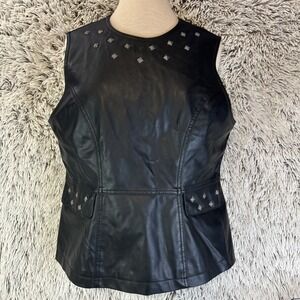 Dollhouse Outerwear Faux Leather Black Sleeveless Top Biker Goth Metal Studded L